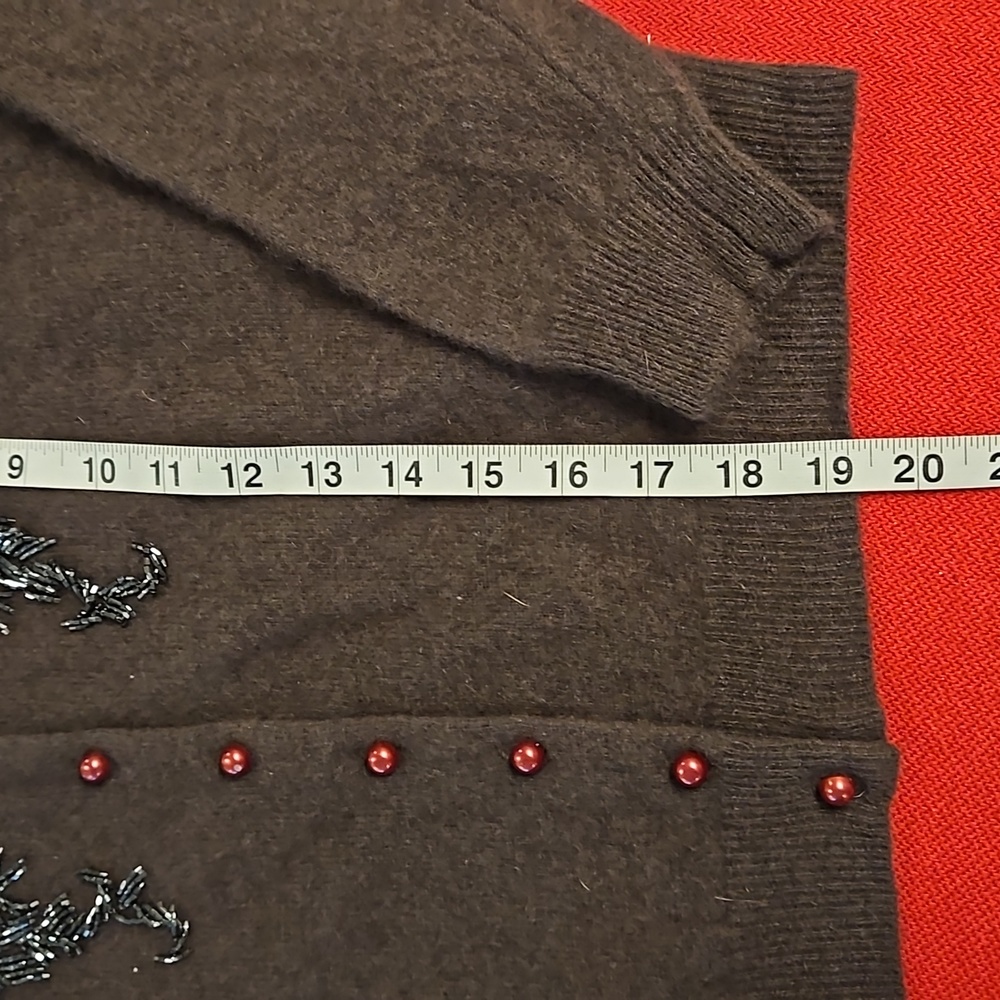 AIRPORT Brown long sleeve button down beaded embellished Angora lambswool M EUC - Picture 6 of 11